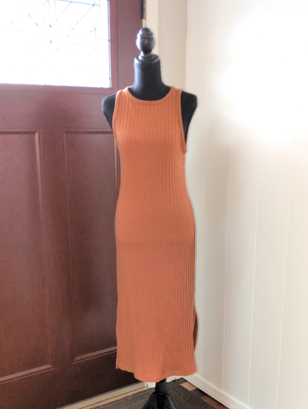 "Old Navy" Sleeveless Ribbed Maxi Dress in Rust Orange